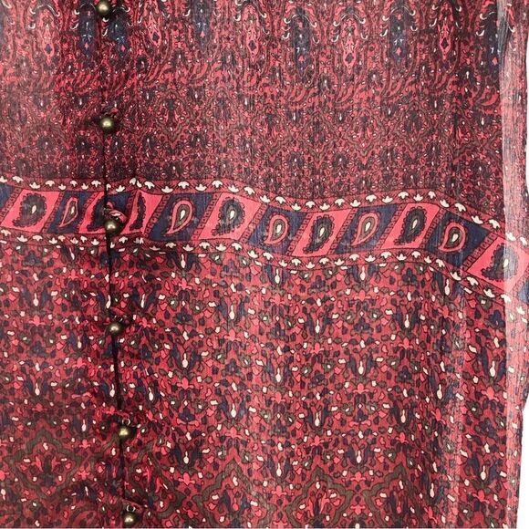 Converse One Star Burgundy Paisley Print Semi Sheer Button Up Tunic Blouse - Picture 13 of 16